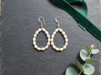 Natural Pearl Beads Earrings 29.5ct 925 Silver Handmade Drop